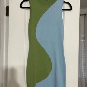 Blue and Green Sleeveless Halter Mini Sheath Dress for Cocktail